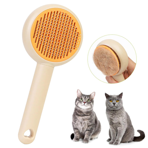 Self-Cleaning Pet Grooming Brush for Dogs & Cats Effortlessly Removes Loose Hair Tangles and Mats - Ideal for Long & Short Hair Pets - Ergonomic Skin-Friendly Design with Massage Particles Apricot