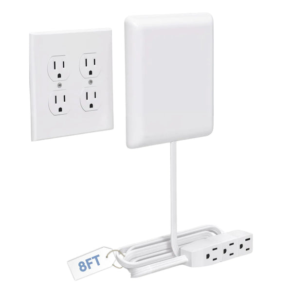 Sleek Socket Outlet & Plug Concealer for Wall Outlet with Cord Concealer Kit 8-Foot Flat Extension Cord with Multi Outlets Power Strip Ideal for Home Offices